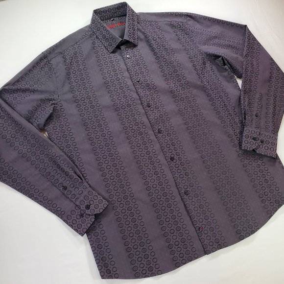 Visconti Black Shirt Mens XLT Sleek Geometric Hidden Button Down Designer Casual - Picture 4 of 16